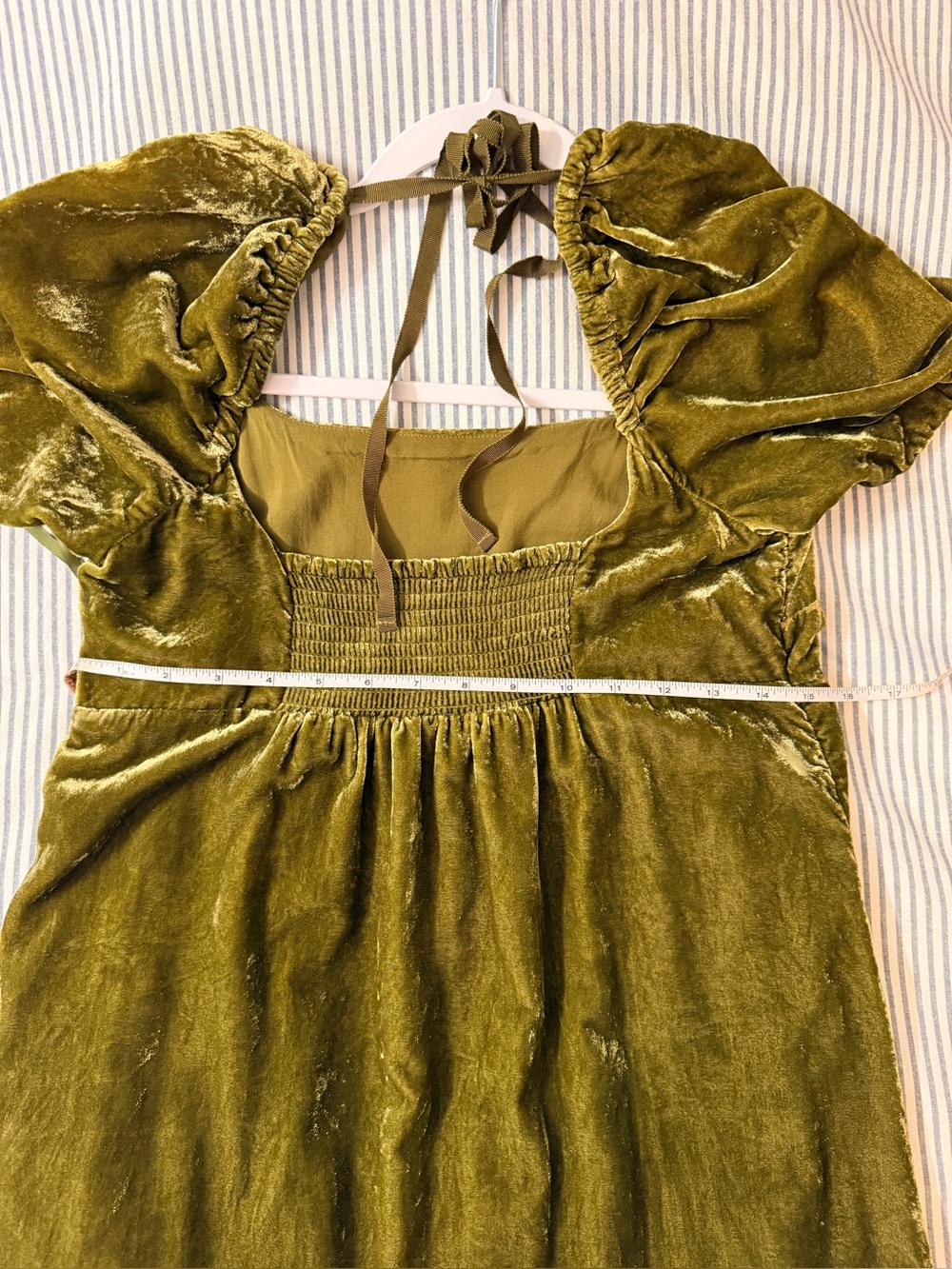 Anthropologie Olive Green Empire Waist Velvet Tiered  Maxi Dress 10 - Picture 6 of 16